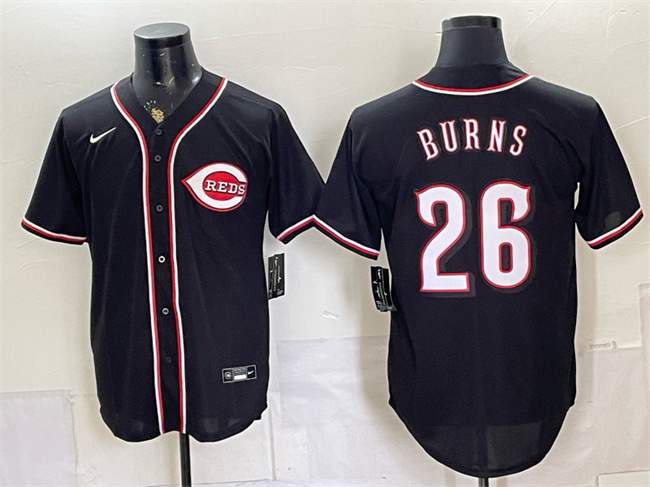 Men's Cincinnati Reds #26 Chase Burns 2026 Fashion Replica Black Out Stitched Baseball Jersey Men's Cincinnati Reds #26 Chase Burns 2026 Fashion Replica Black Out Stitched Baseball Jersey